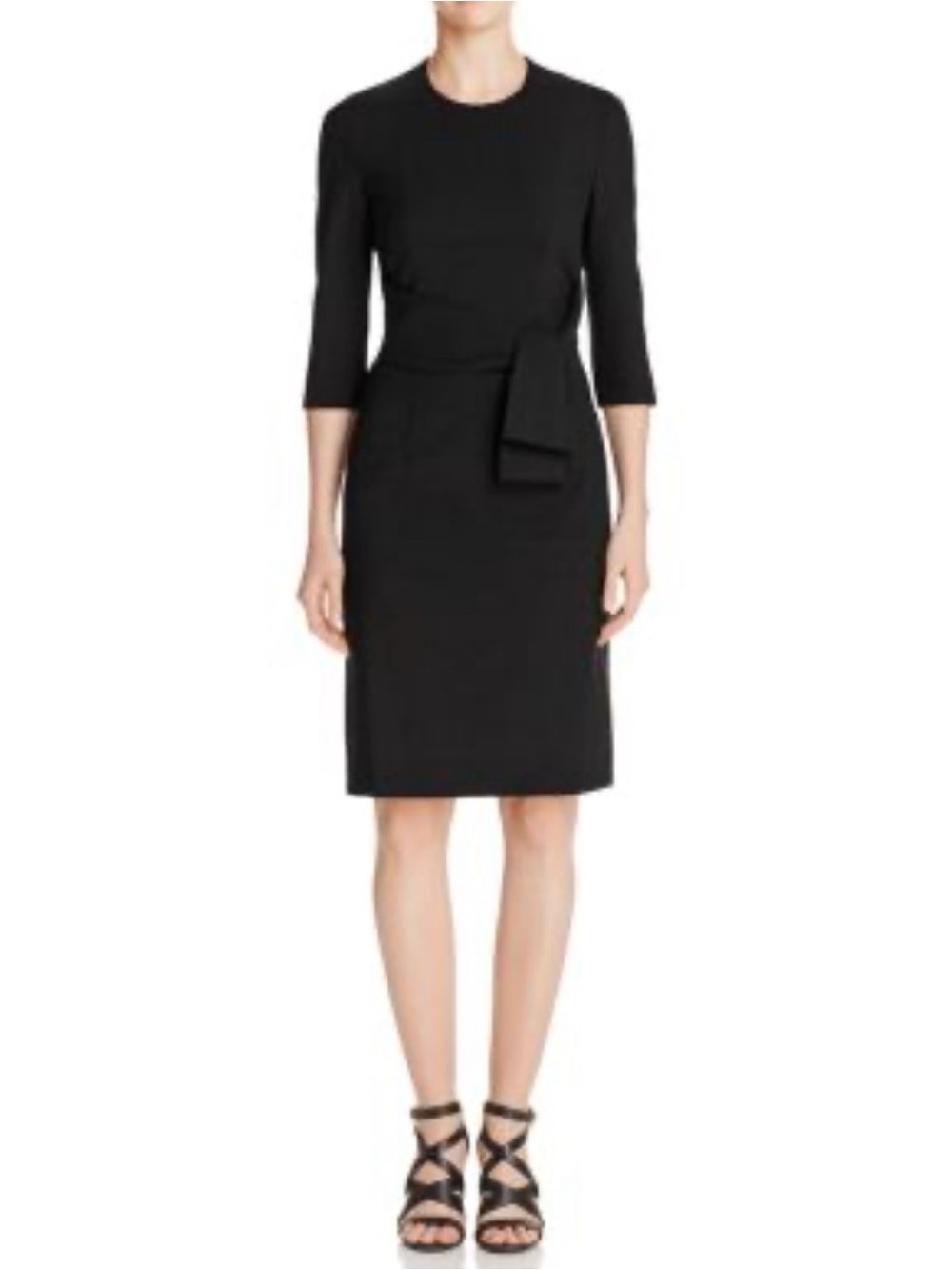 Hugo Boss Black Dawini Virgin Wool Tie Waist 3/4 Sleeve Sheath Dress‎ Women’s 8
